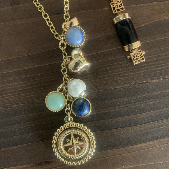 Talbots 2 layer gold chain 7 charms multi color bracelet and jade/gold pendant. - Picture 8 of 8